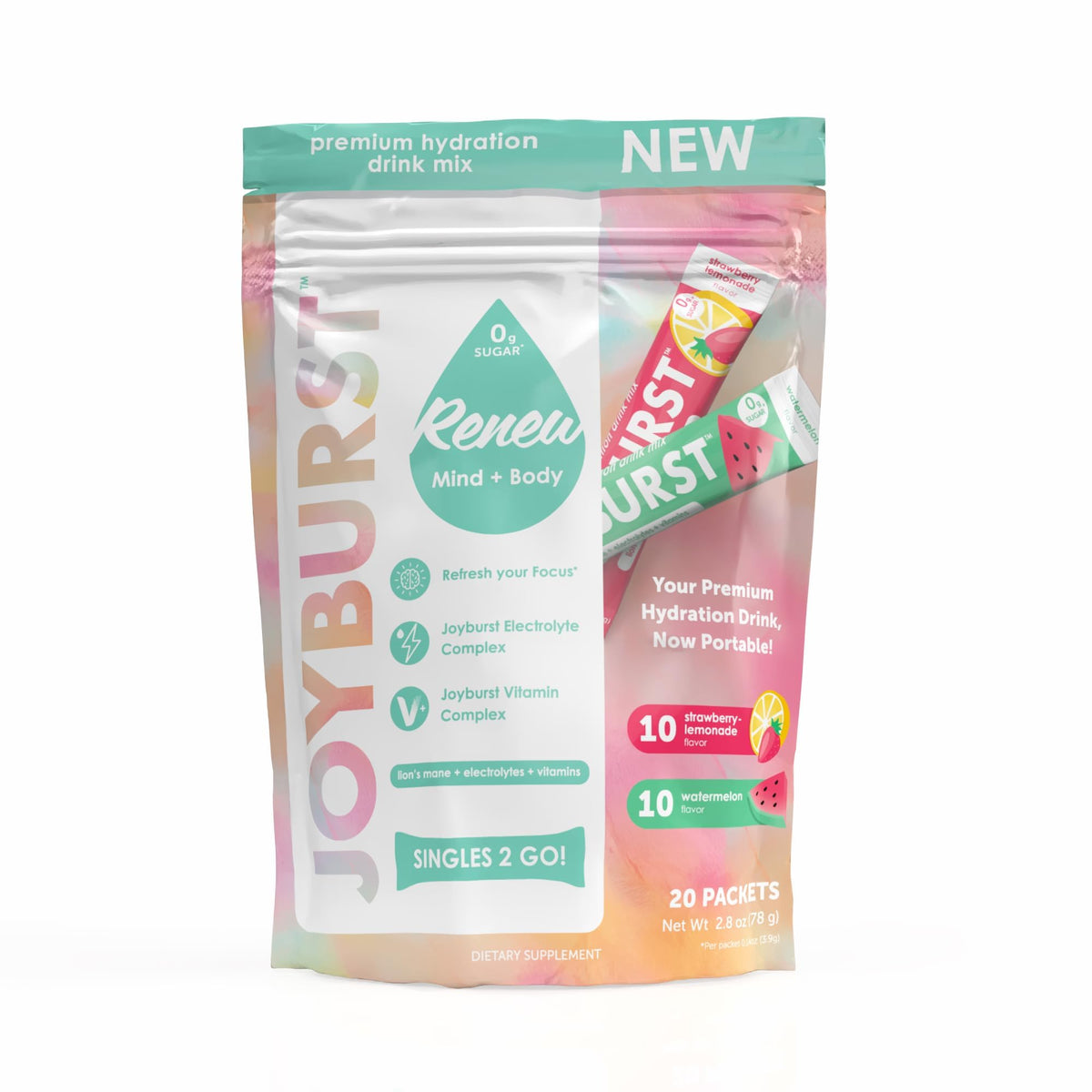 Joyburst Sugar Free Electrolytes Powder Packets, Instant Hydration Drink Mix Sticks, Variety Pack (10 Watermelon, 10 Strawberry Lemonade), Rehydrate On-The-Go - PrimeBioHealth - canada supplements