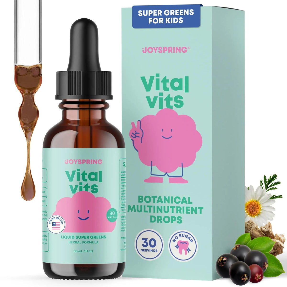 JoySpring Vital Vits - Kids Liquid Multivitamin - 1 fl oz (30 Servings) | Herbal Liquid Vitamins for Kids | Natural Flavor | - PrimeBioHealth - canada supplements