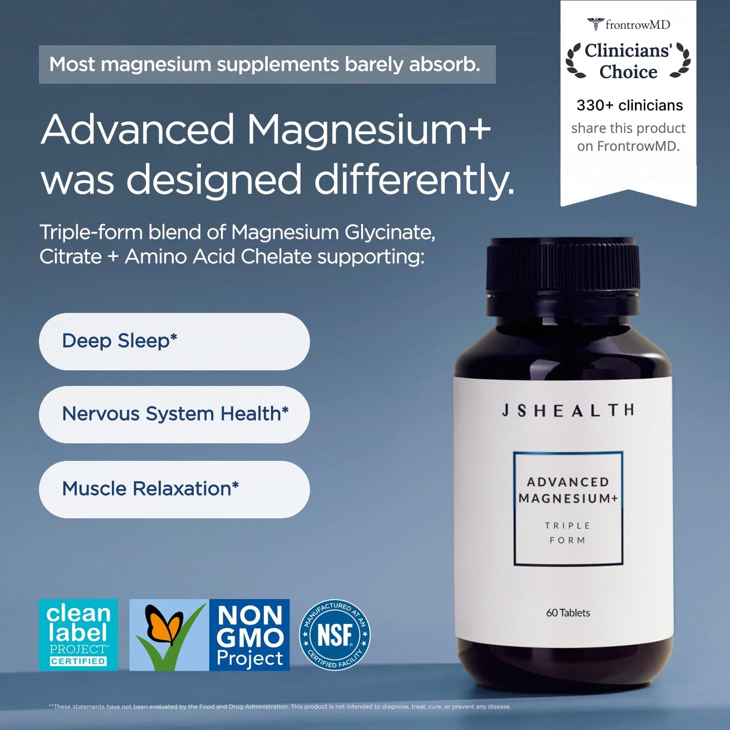 JSHealth Magnesium Supplement for Sleep. 400mg Triple-Form Glycinate, Citrate, Amino Acid Chelate - PrimeBioHealth - canada supplements