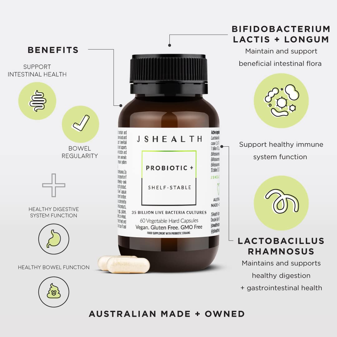 JSHealth Vitamins Gut Health and Immunity Formula | Probiotics for Women and Men | Shelf Stable Probiotic Supplement for Digestive Health and Immune Support (60) - PrimeBioHealth - canada supplements