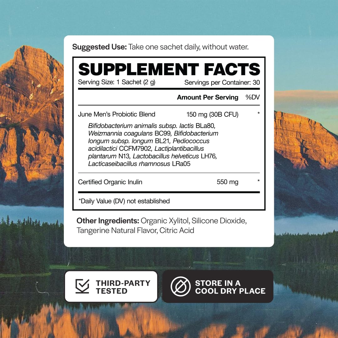 June Science Daily Hero for Men | Fast Melt Pre + Probiotic for Men - Tangerine Flavor, 30 Powder Sachets - PrimeBioHealth - canada supplements