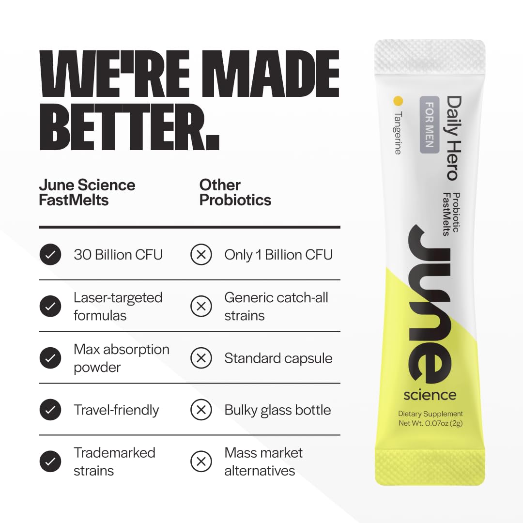 June Science Daily Hero for Men | Fast Melt Pre + Probiotic for Men - Tangerine Flavor, 30 Powder Sachets - PrimeBioHealth - canada supplements