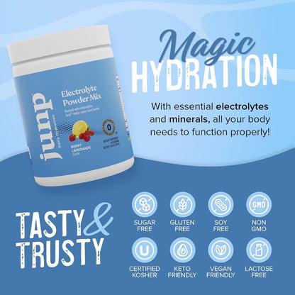 JUNP Electrolytes Powder No Sugar No Carbs – Berry Lemonade Keto Electrolyte Drink Mix - Potassium & Salt Hydration Powder Electrolytes - Zero Calorie Sugar Free Electrolyte Powder, 90 Servings - PrimeBioHealth - canada supplements