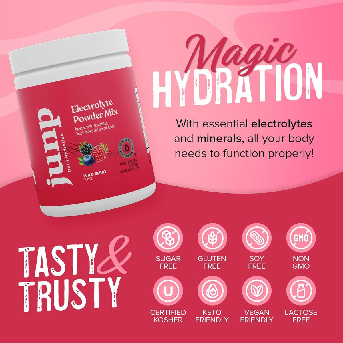 JUNP Electrolytes Powder No Sugar No Carbs, Wild Berry Fruit Flavor Keto Electrolyte Drink Mix - Potassium & Salt Hydration Powder Electrolytes, Zero Calorie Sugar Free Electrolyte Powder, 90 Servings - PrimeBioHealth - canada supplements