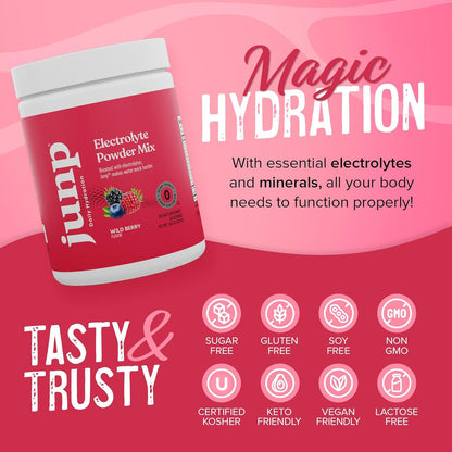JUNP Electrolytes Powder No Sugar No Carbs, Wild Berry Fruit Flavor Keto Electrolyte Drink Mix - Potassium & Salt Hydration Powder Electrolytes, Zero Calorie Sugar Free Electrolyte Powder, 90 Servings - PrimeBioHealth - canada supplements
