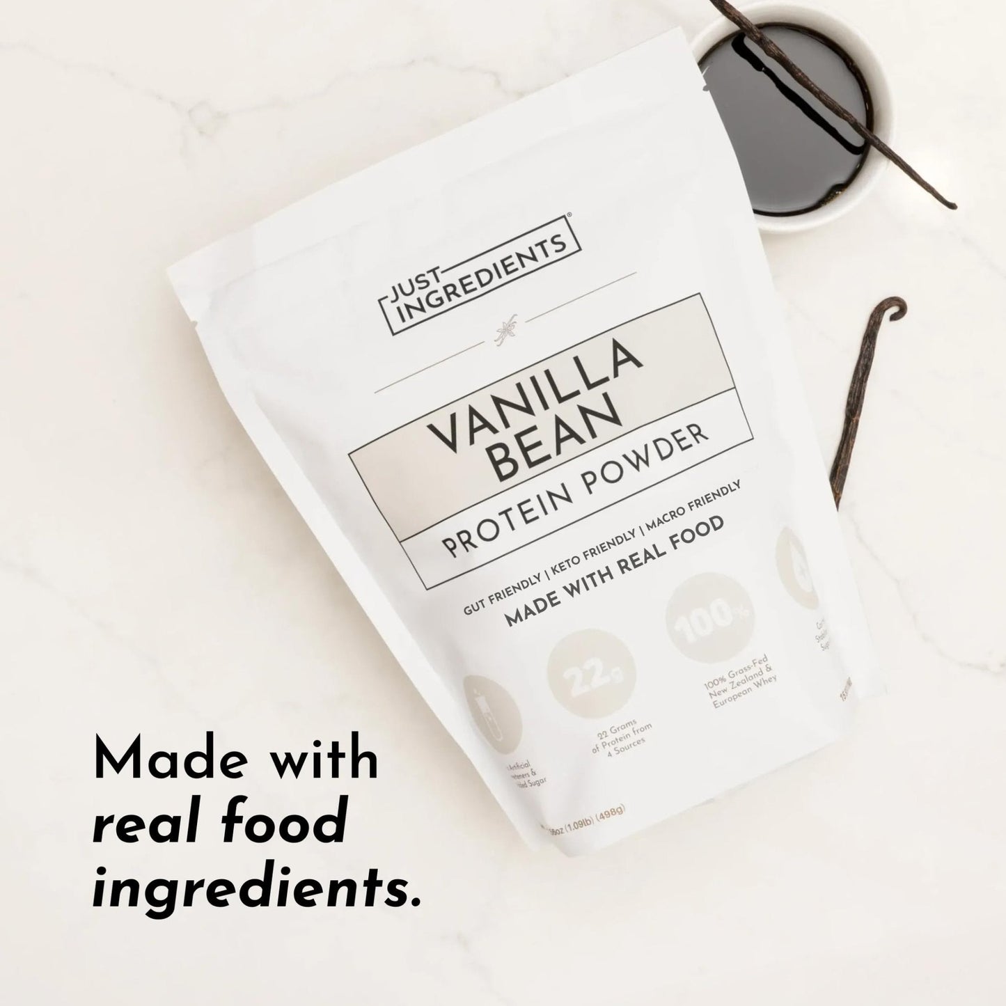 JUST INGREDIENTS Vanilla Protein Powder - Grass-Fed Whey Blend, Organic, Gluten Free, Dairy Free, Soy Free - 15 Servings, 22g Protein - PrimeBioHealth - canada supplements