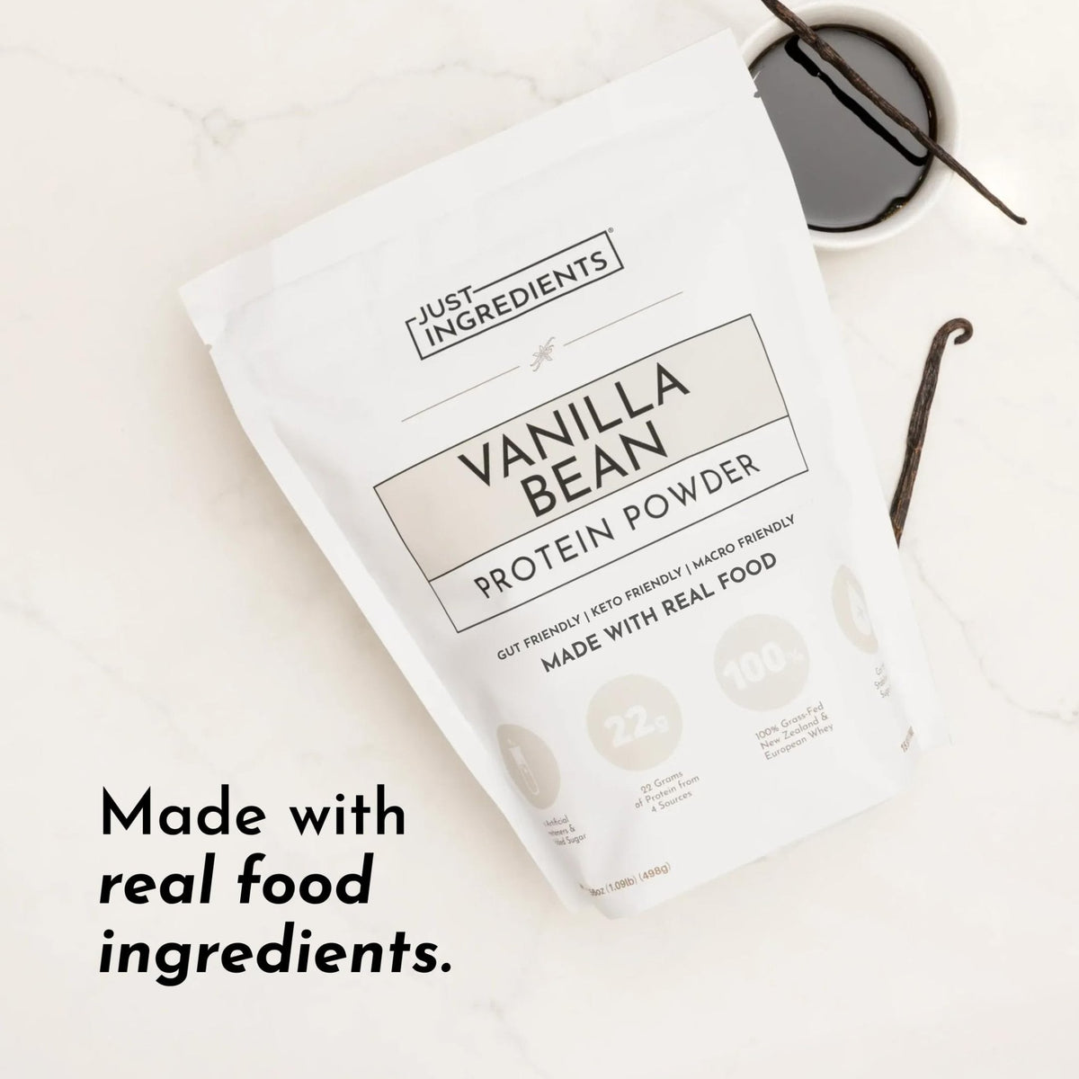 JUST INGREDIENTS Vanilla Protein Powder - Grass-Fed Whey Blend, Organic, Gluten Free, Dairy Free, Soy Free - 15 Servings, 22g Protein - PrimeBioHealth - canada supplements