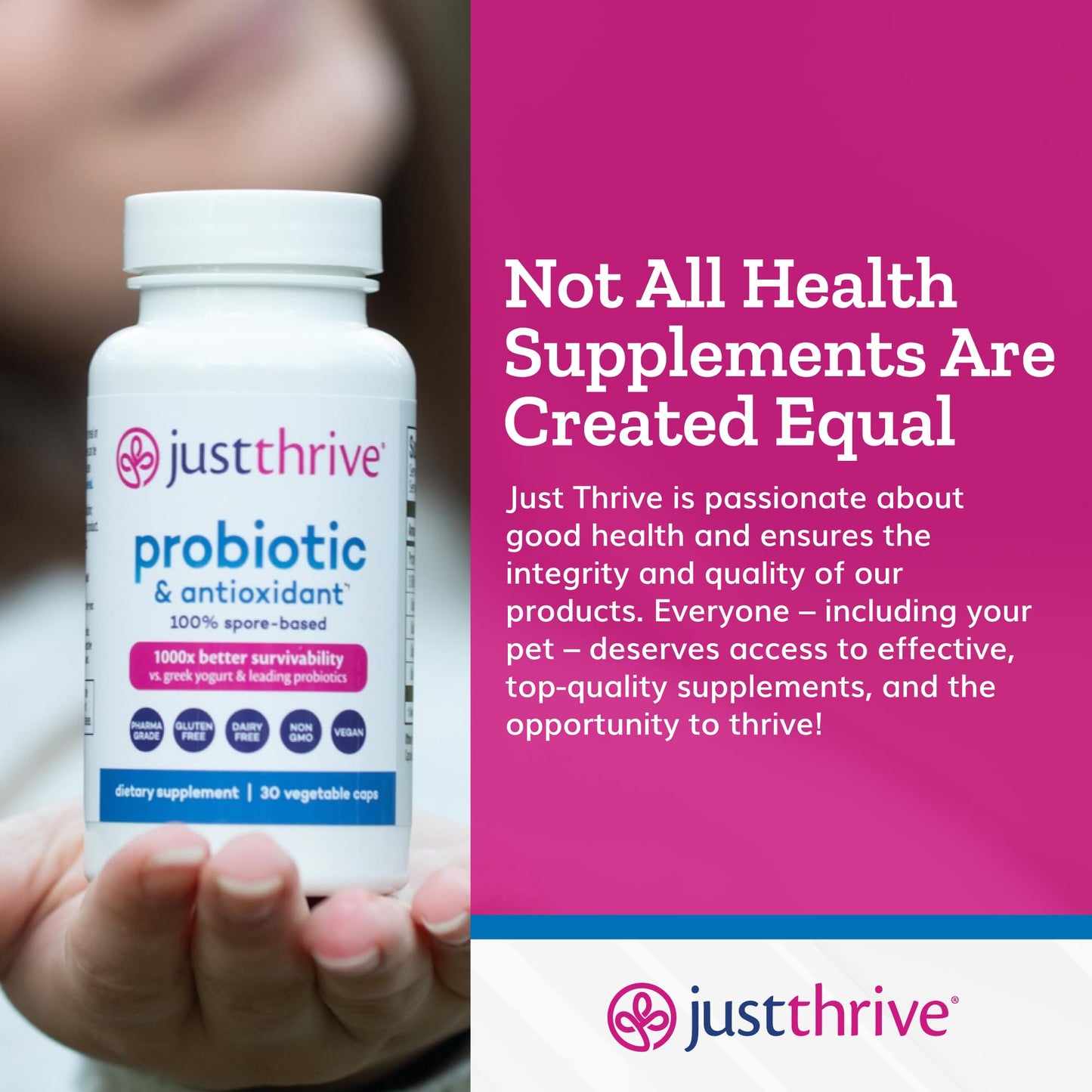 Just Thrive Probiotic & Antioxidant Supplement - 100% Spore-Based Digestive and Immune Support - Gluten Free, 30 Caps - PrimeBioHealth - canada supplements