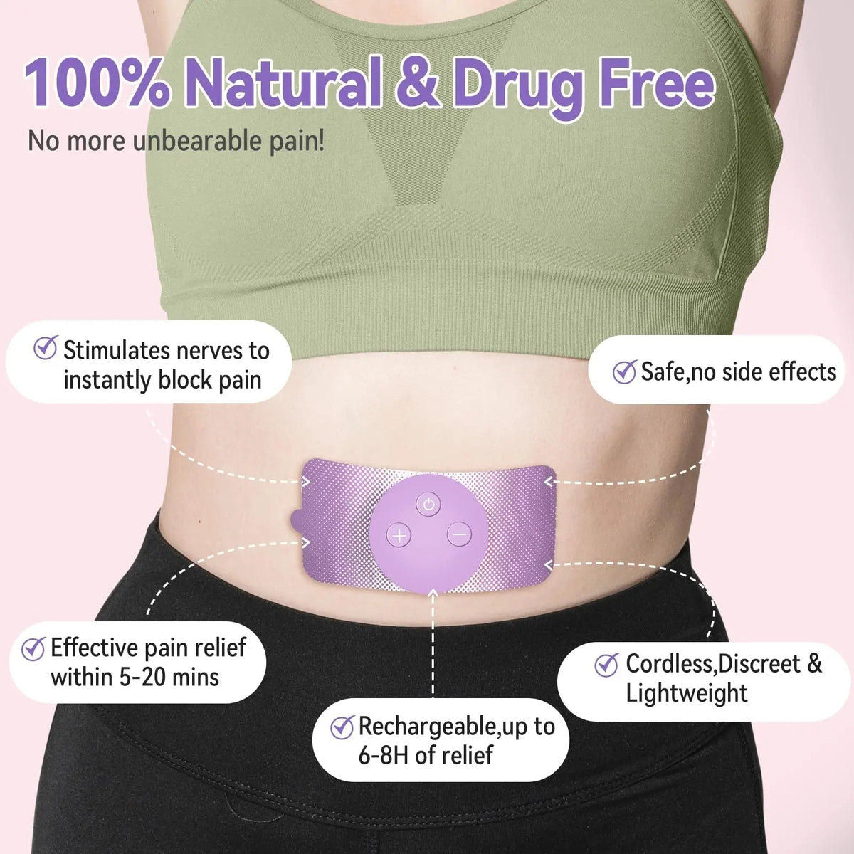 JUSTWILL Wireless Portable Period Cramps Pain Relief Simulator with 3 Modes 30 Intensity Rechargeable TENS Unit for Menstrual Cramp Relief Home Medical Device,Gift for Women Wife Girlfriend Girl - PrimeBioHealth - canada supplements