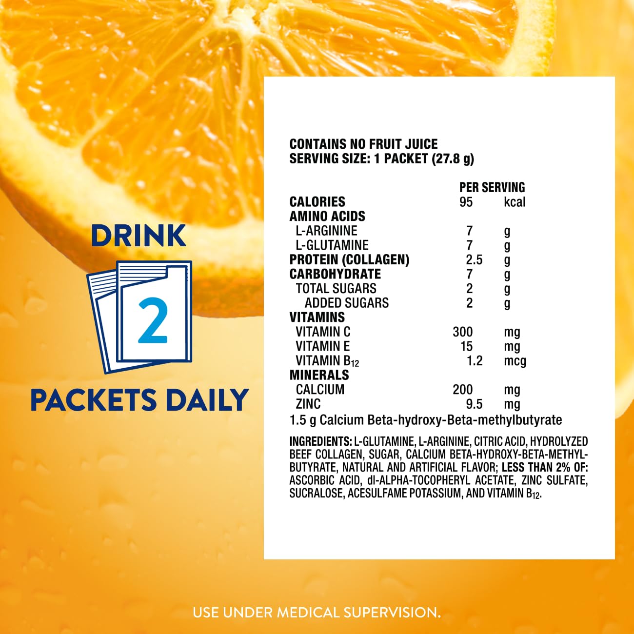 Juven Therapeutic Nutrition Drink Powder Including Collagen Peptides, Amino Acids, and HMB for Wound Healing Support, Orange, 30 Packets - PrimeBioHealth - canada supplements