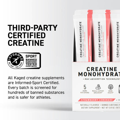 Kaged Creatine Monohydrate + Max Absorption Technology | Micronized Powder Stick Packs | Strawberry Lemonade | Muscle Building & Recovery | Brain Health - PrimeBioHealth - canada supplements
