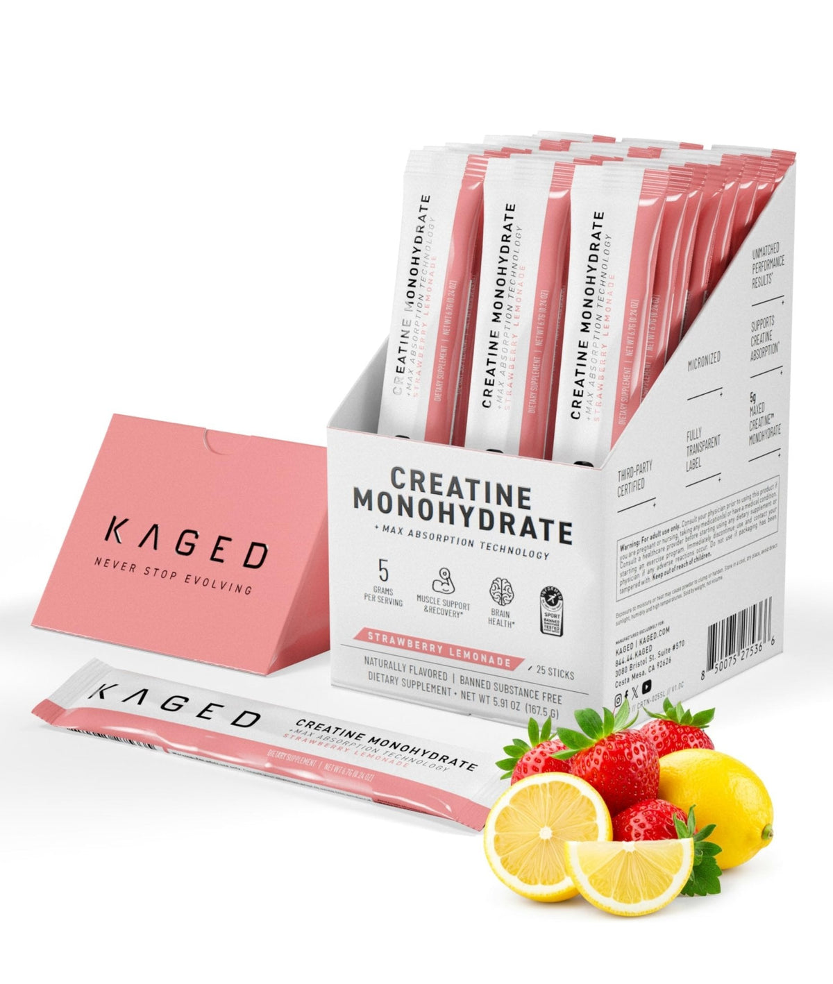 Kaged Creatine Monohydrate + Max Absorption Technology | Micronized Powder Stick Packs | Strawberry Lemonade | Muscle Building & Recovery | Brain Health - PrimeBioHealth - canada supplements