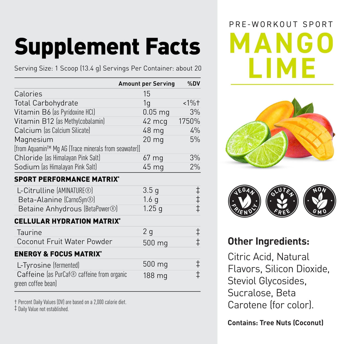 Kaged Sport Pre Workout Powder for Men & Women, Mango Lime, Sport Certified, 188mg Caffeine, Nitric Oxide Supplement, Beta Alanine for Energy, Weightlifting - PrimeBioHealth - canada supplements