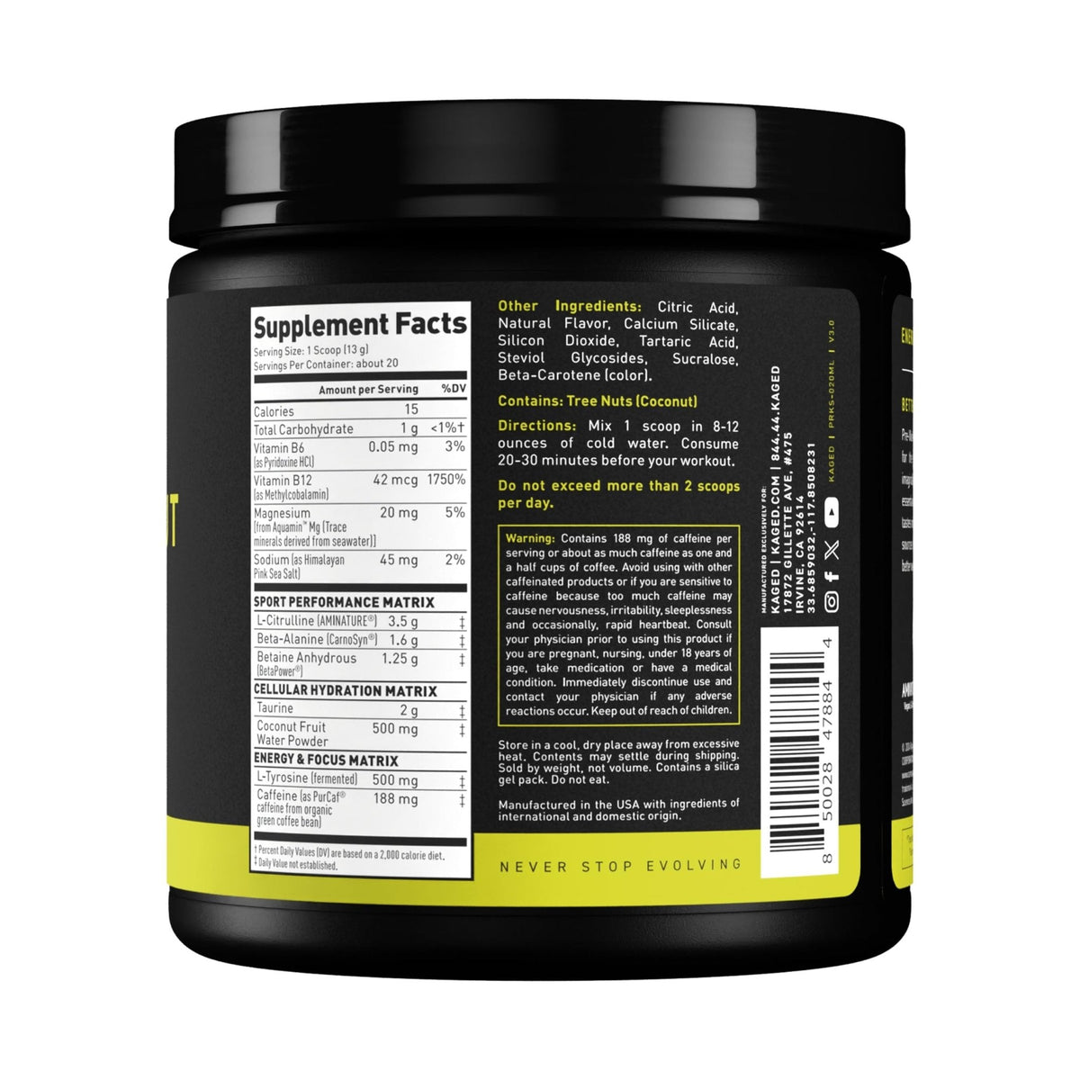 Kaged Sport Pre Workout Powder for Men & Women, Mango Lime, Sport Certified, 188mg Caffeine, Nitric Oxide Supplement, Beta Alanine for Energy, Weightlifting - PrimeBioHealth - canada supplements