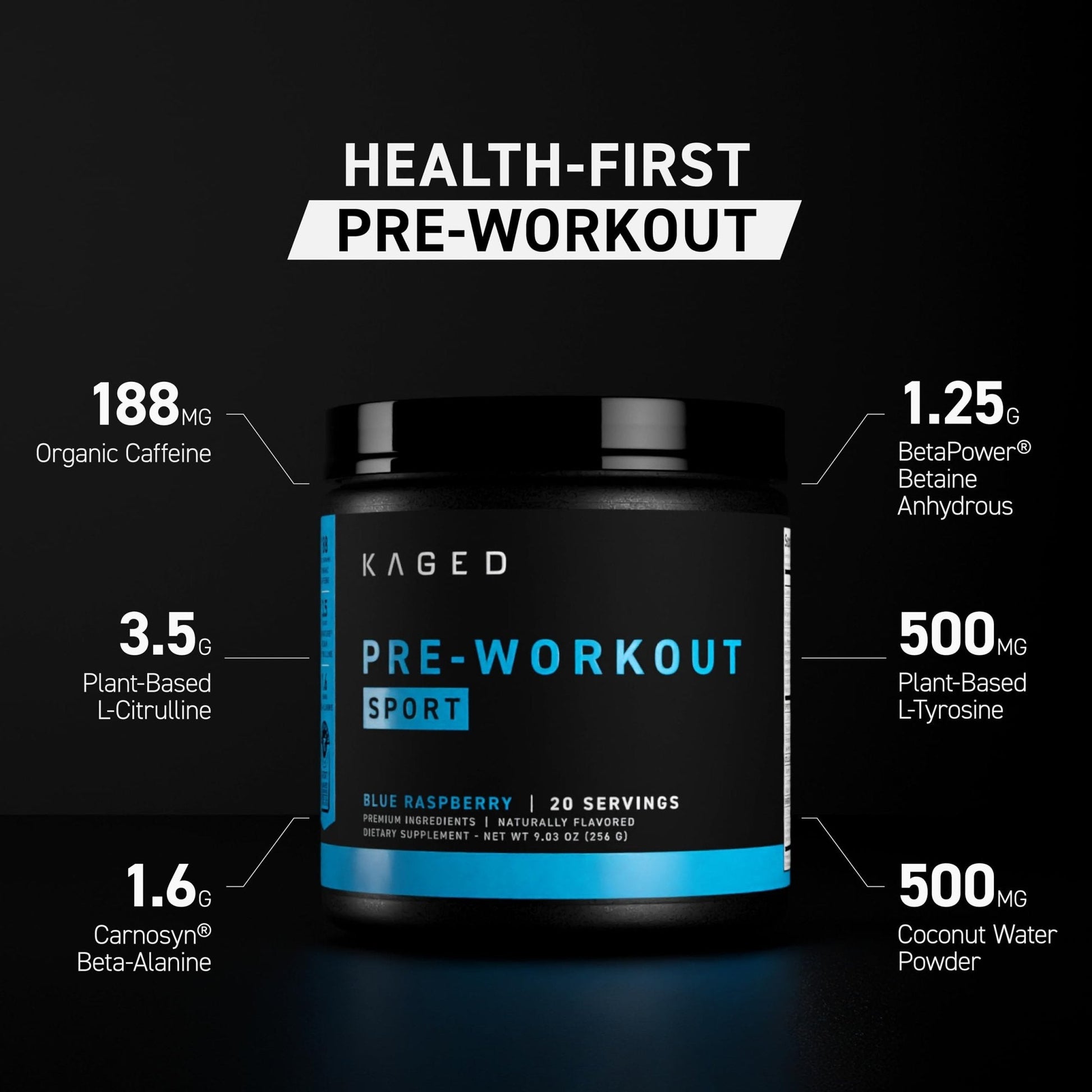 Kaged Sport Pre Workout Powder for Men & Women, Mango Lime, Sport Certified, 188mg Caffeine, Nitric Oxide Supplement, Beta Alanine for Energy, Weightlifting - PrimeBioHealth - canada supplements