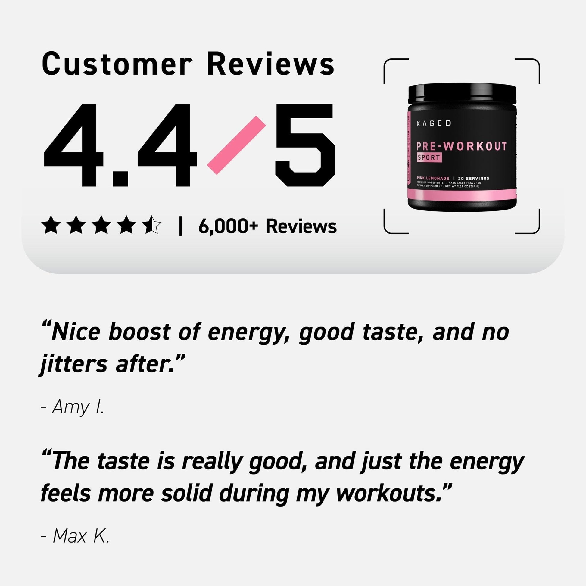 Kaged Sport Pre Workout Powder for Men & Women, Pink Lemonade, Sport Certified, 188mg Caffeine, Nitric Oxide, Beta Alanine, 20 Servings - PrimeBioHealth - canada supplements