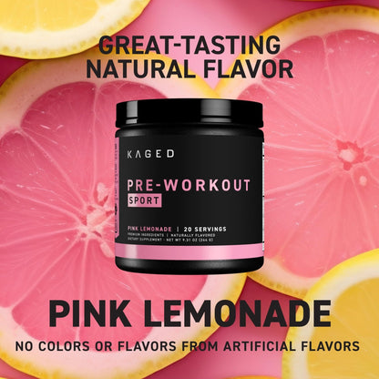 Kaged Sport Pre Workout Powder for Men & Women, Pink Lemonade, Sport Certified, 188mg Caffeine, Nitric Oxide, Beta Alanine, 20 Servings - PrimeBioHealth - canada supplements
