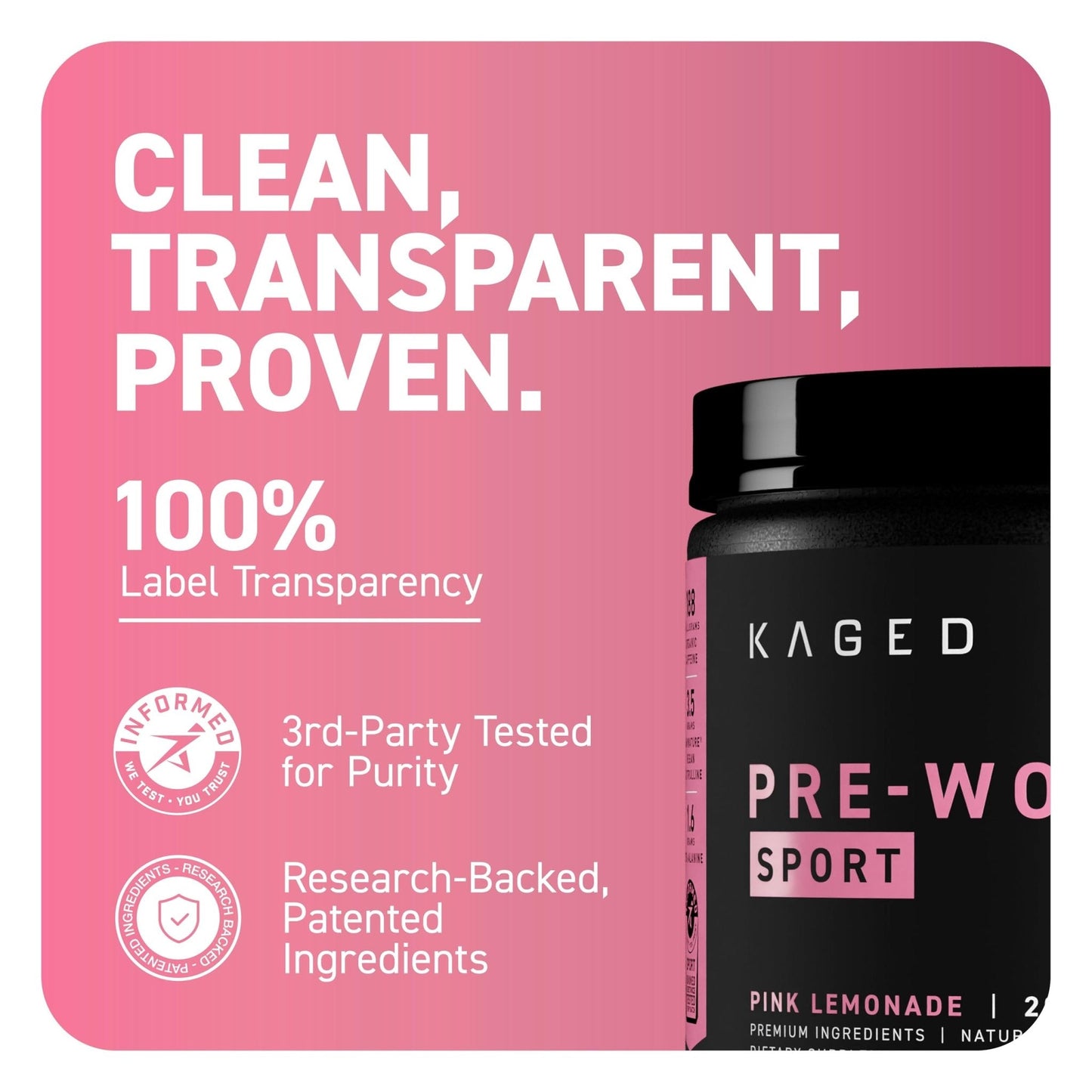 Kaged Sport Pre Workout Powder for Men & Women, Pink Lemonade, Sport Certified, 188mg Caffeine, Nitric Oxide, Beta Alanine, 20 Servings - PrimeBioHealth - canada supplements