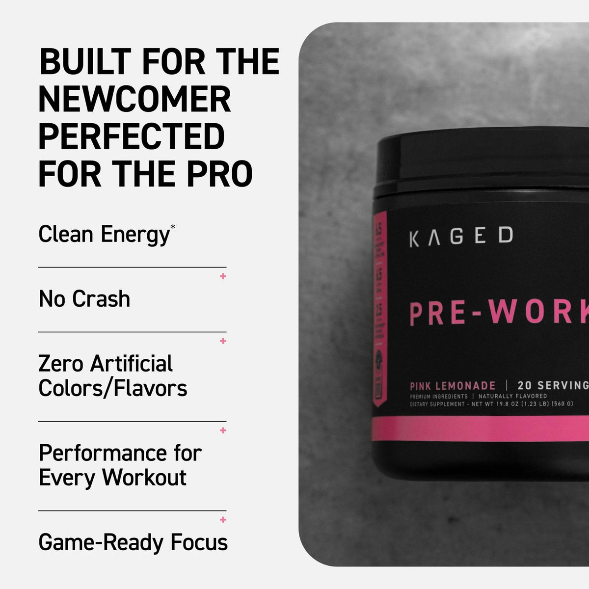 Kaged Sport Pre Workout Powder for Men & Women, Pink Lemonade, Sport Certified, 188mg Caffeine, Nitric Oxide, Beta Alanine, 20 Servings - PrimeBioHealth - canada supplements