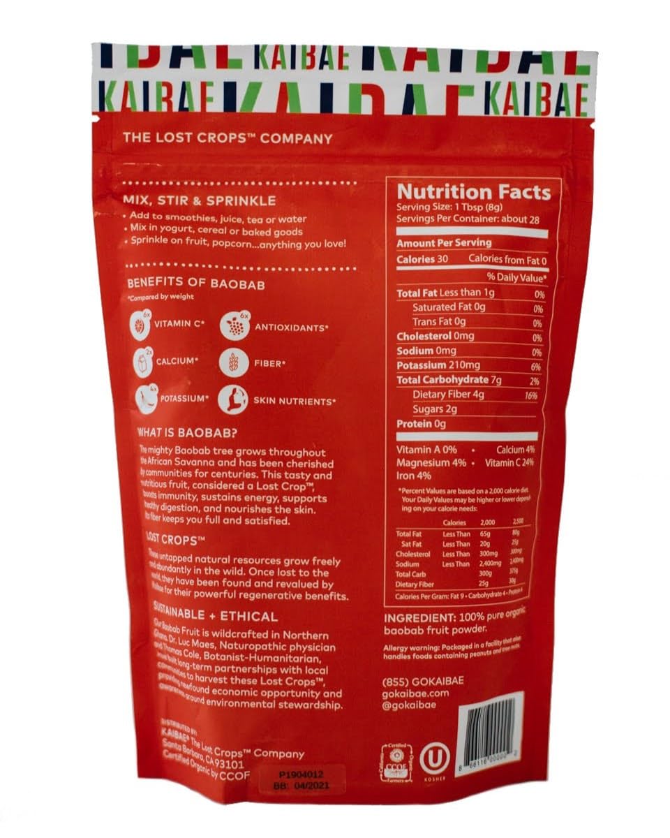 KAIBAE Premium Organic Baobab Powder | Prebiotic Fiber Superfood for Gut & Metabolic Health | Vitamin C + Polyphenols | Gluten-Free, Non-GMO, Vegan | 8 oz. - PrimeBioHealth - canada supplements