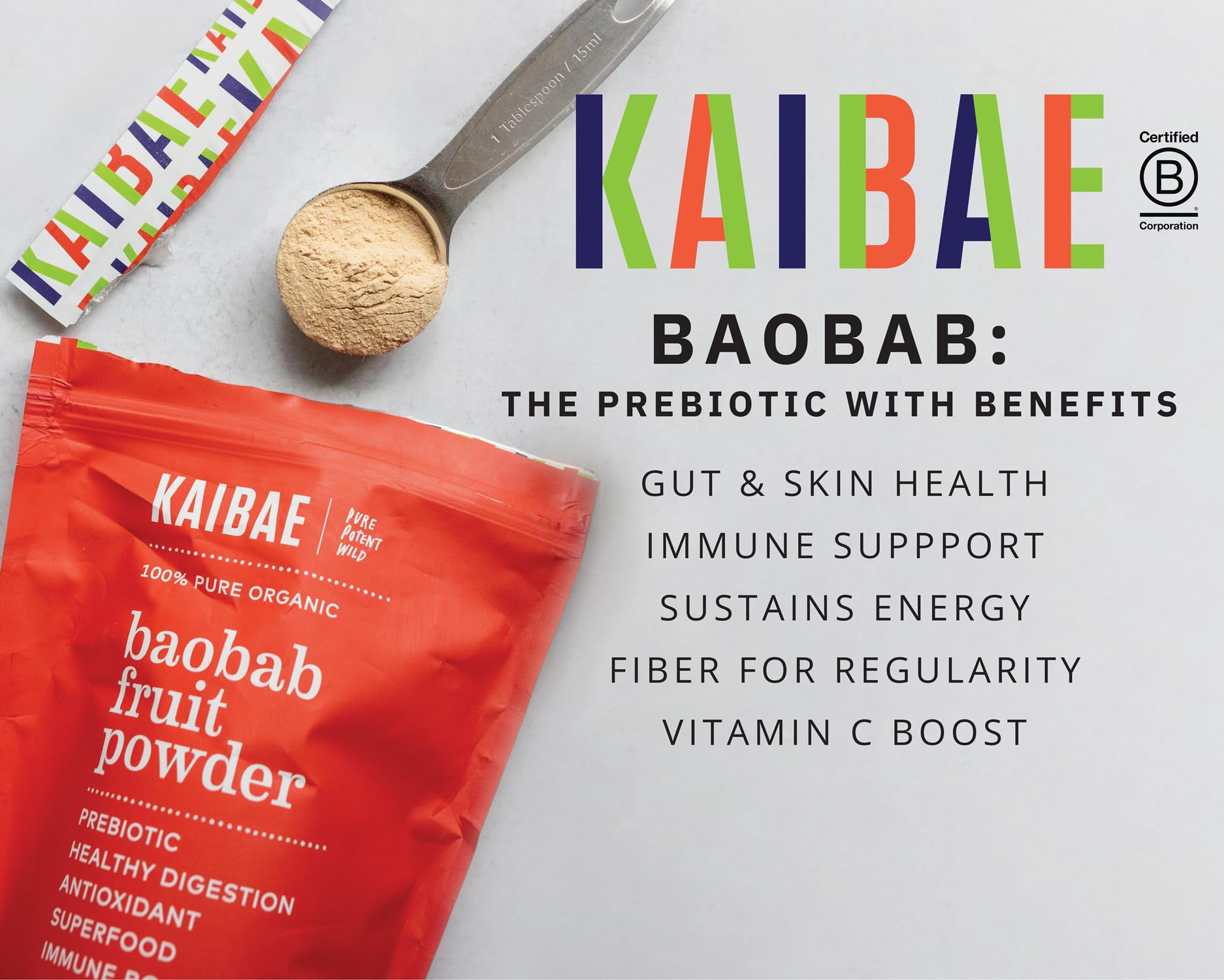 KAIBAE Premium Organic Baobab Powder | Prebiotic Fiber Superfood for Gut & Metabolic Health | Vitamin C + Polyphenols | Gluten-Free, Non-GMO, Vegan | 8 oz. - PrimeBioHealth - canada supplements