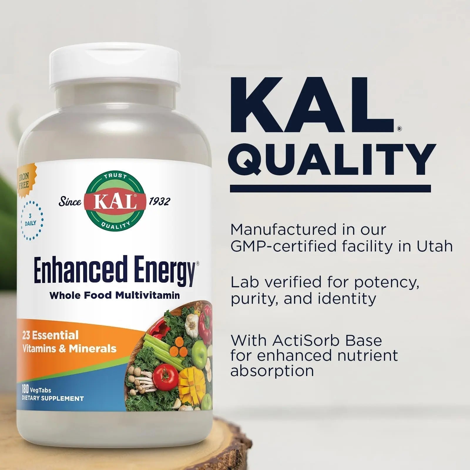 KAL® Enhanced Energy Multivitamin | Whole Food Based Vitamins & Minerals w/ Antioxidants, Digestive Enzymes & Natural Carotenoids | 180 Capsules - PrimeBioHealth - canada supplements