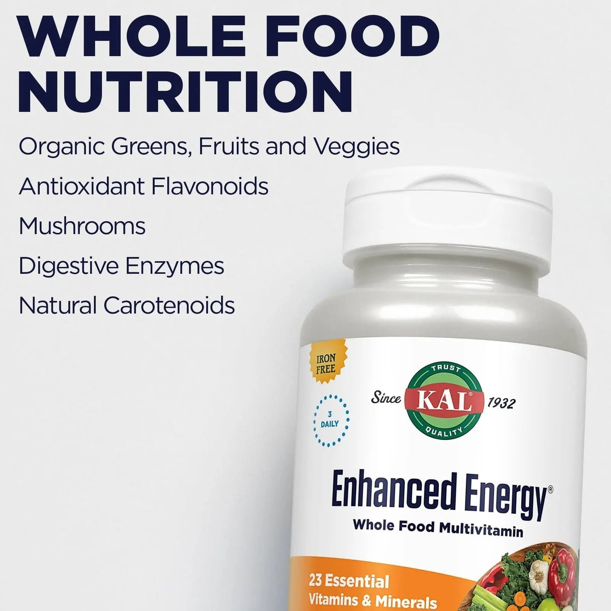 KAL® Enhanced Energy Multivitamin | Whole Food Based Vitamins & Minerals w/ Antioxidants, Digestive Enzymes & Natural Carotenoids | 180 Capsules - PrimeBioHealth - canada supplements
