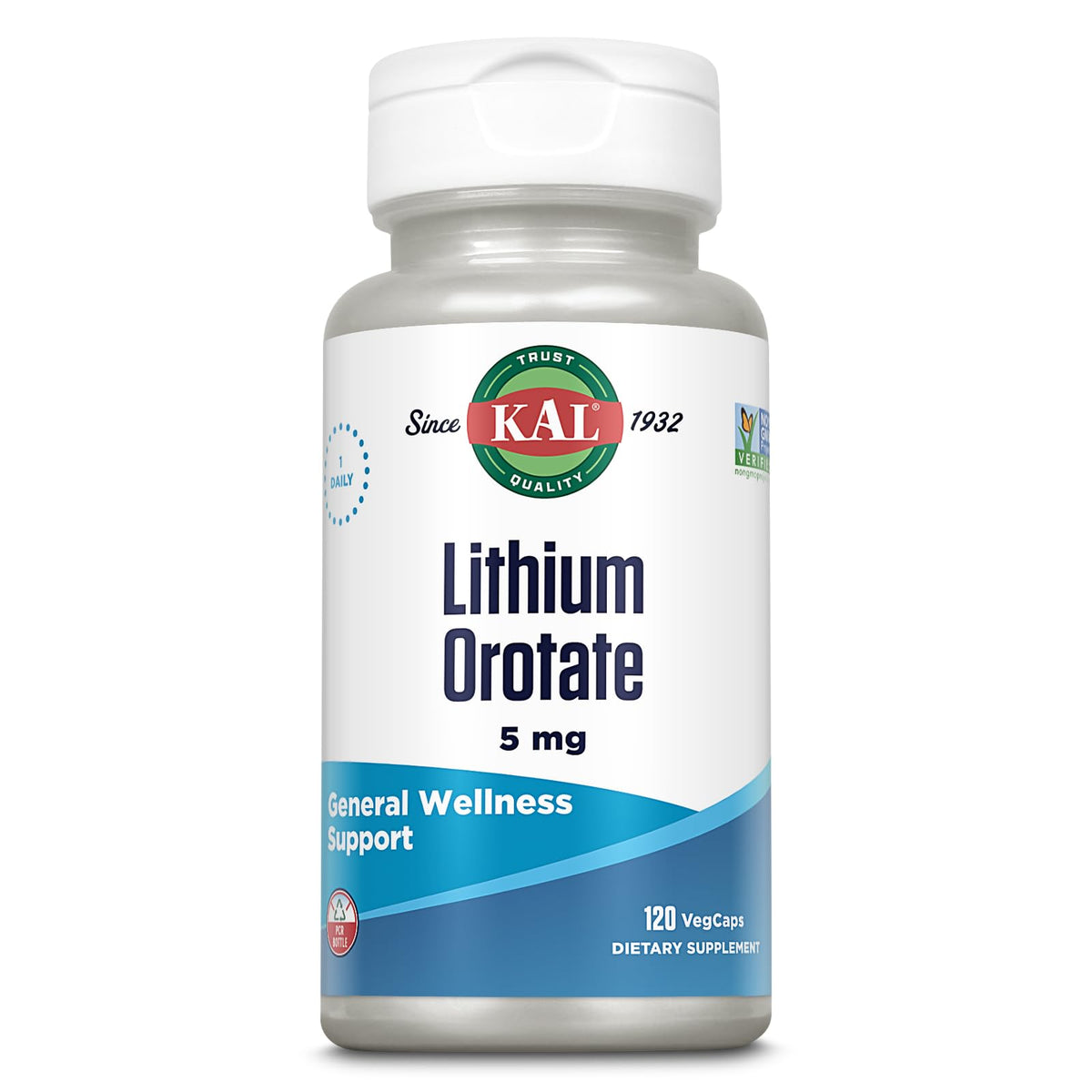 KAL Lithium Orotate 5 milligrams | Low Serving Of Chelated Lithium Orotate For Bioavailability and Mood Support | In Organic Rice Bran Extract Base | 120 VegCaps - PrimeBioHealth - canada supplements