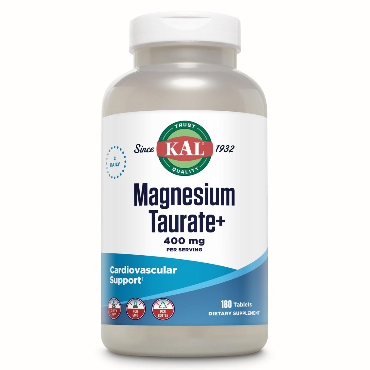 KAL Magnesium Taurate 400mg Plus Vitamin B6, Chelated Magnesium Supplement, High Absorption Magnesium Complex, Muscle and Heart Health Support, Vegan, Gluten Free, 60-Day Guarantee, 60 Serv, 120 Tabs - PrimeBioHealth - canada supplements
