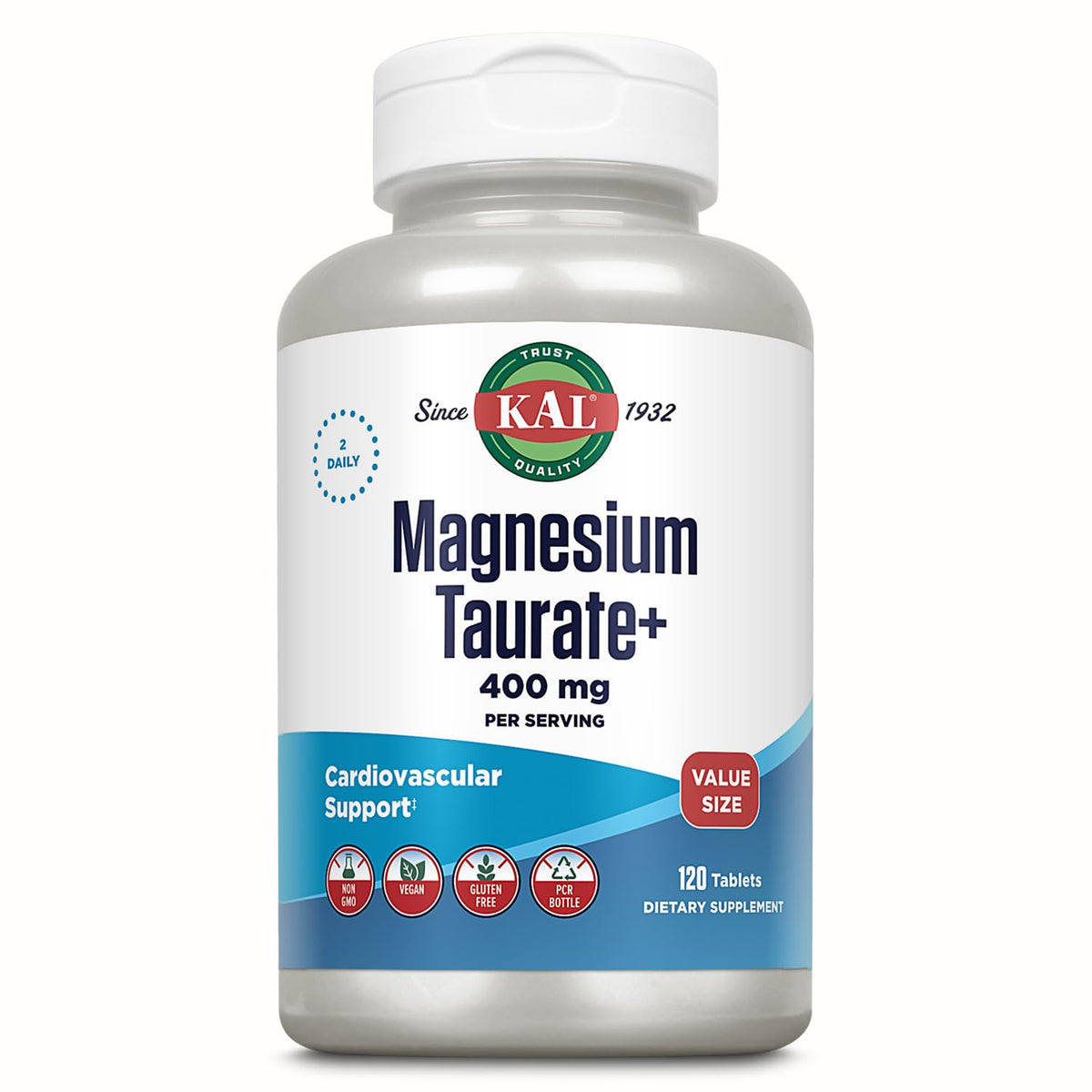 KAL Magnesium Taurate 400mg Plus Vitamin B6, Chelated Magnesium Supplement, High Absorption Magnesium Complex, Muscle and Heart Health Support, Vegan, Gluten Free, 60-Day Guarantee, 60 Serv, 120 Tabs - PrimeBioHealth - canada supplements