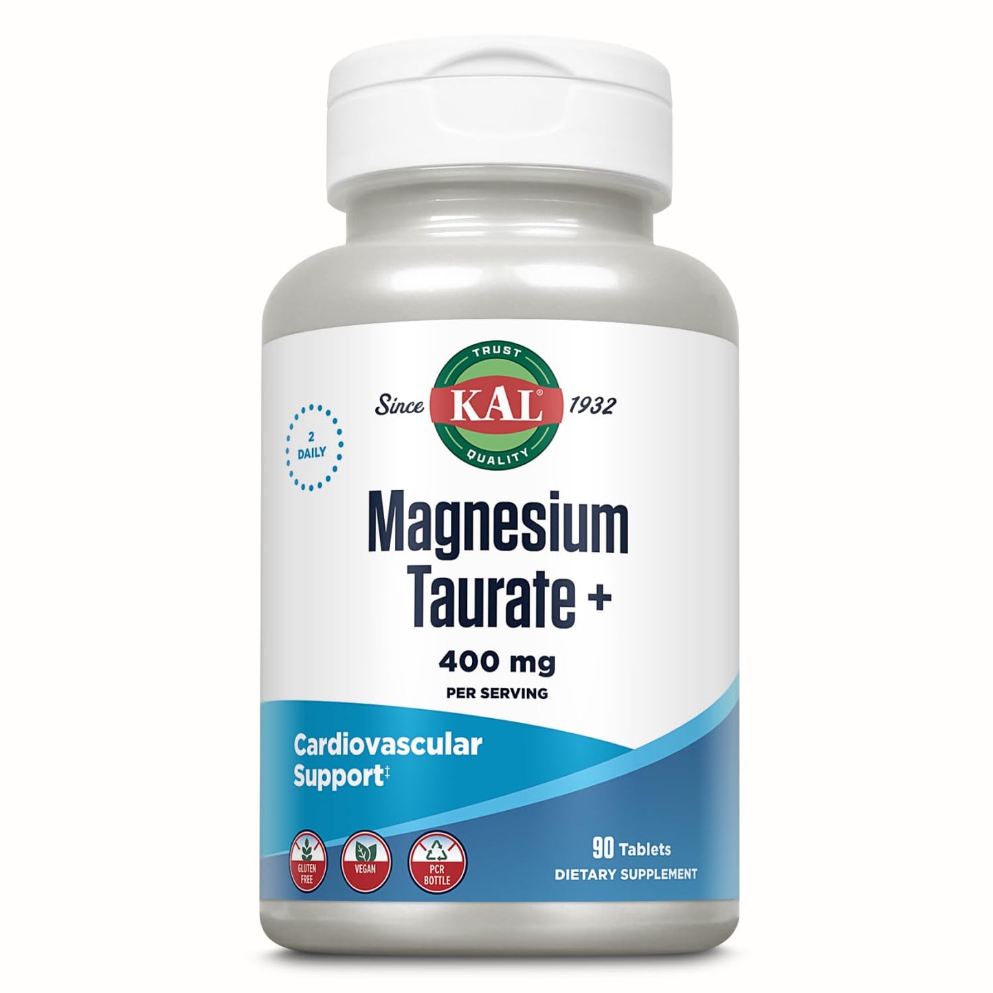 KAL Magnesium Taurate 400mg Plus Vitamin B6, Chelated Magnesium Supplement, High Absorption Magnesium Complex, Muscle and Heart Health Support, Vegan, Gluten Free, 60-Day Guarantee, 60 Serv, 120 Tabs - PrimeBioHealth - canada supplements