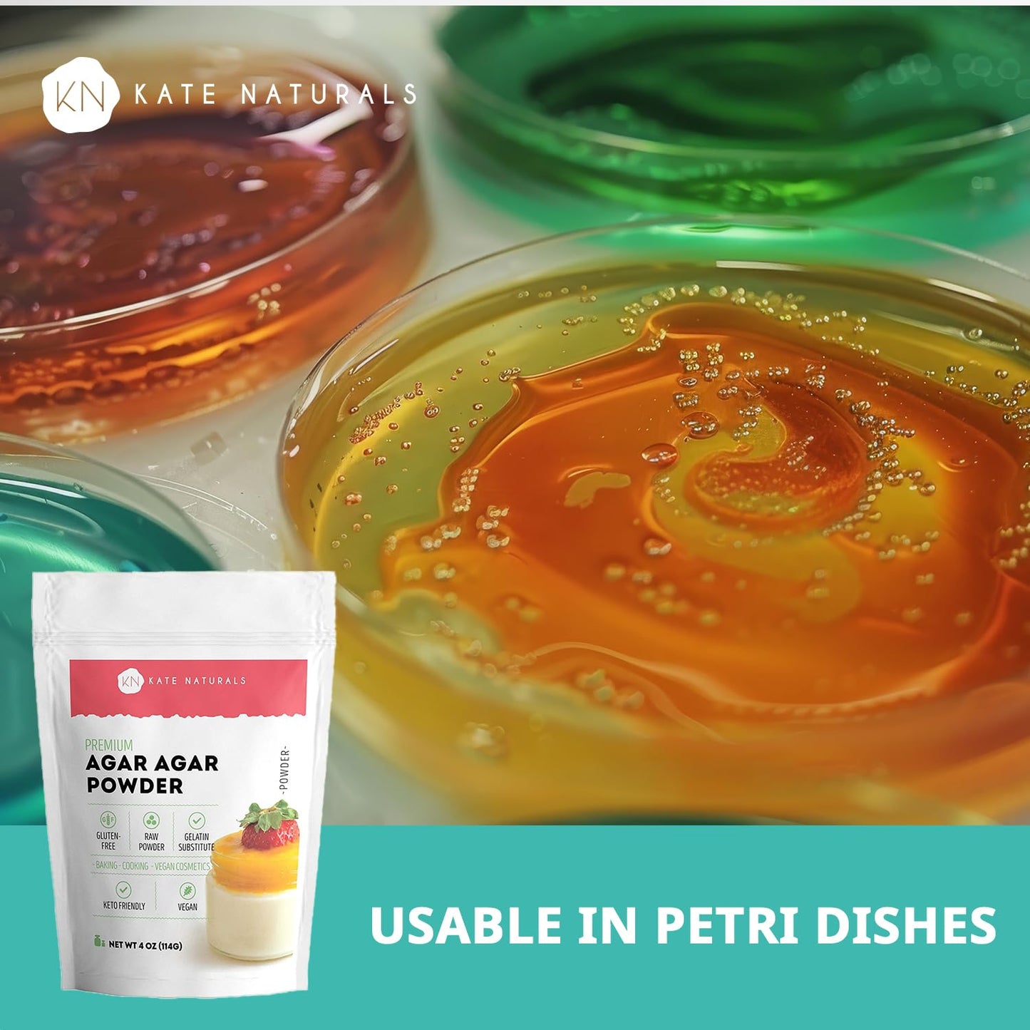 Kate Naturals Agar Agar Powder for Cooking & Petri Dishes. Vegan Gelatin Substitute Powder Unflavored for Gelatin Sheets - PrimeBioHealth - canada supplements