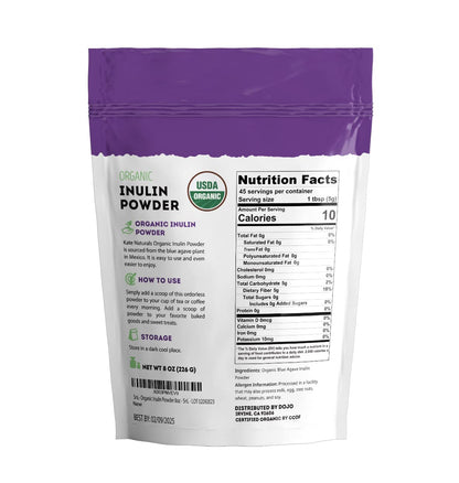 Kate Naturals Inulin Powder Organic from Blue Agave (8oz) Soluble Prebiotic Fiber for Coffee, Yogurt & Smoothies - PrimeBioHealth - canada supplements