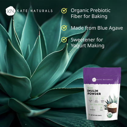 Kate Naturals Inulin Powder Organic from Blue Agave (8oz) Soluble Prebiotic Fiber for Coffee, Yogurt & Smoothies - PrimeBioHealth - canada supplements