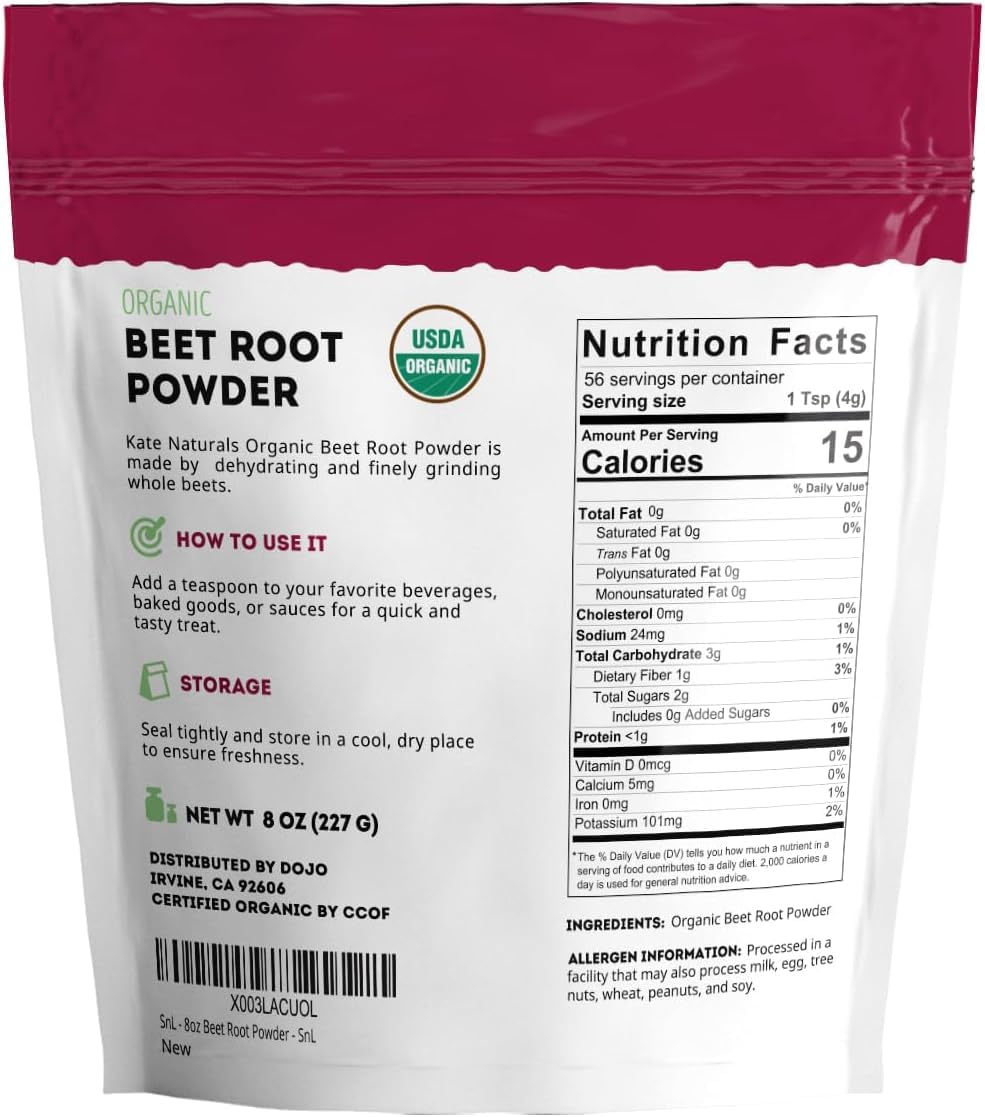 Kate Naturals Organic Beet Root Powder for Smoothies, Baking & Juice. Raw Beetroot Superfood & Natural Red Food Coloring - PrimeBioHealth - canada supplements