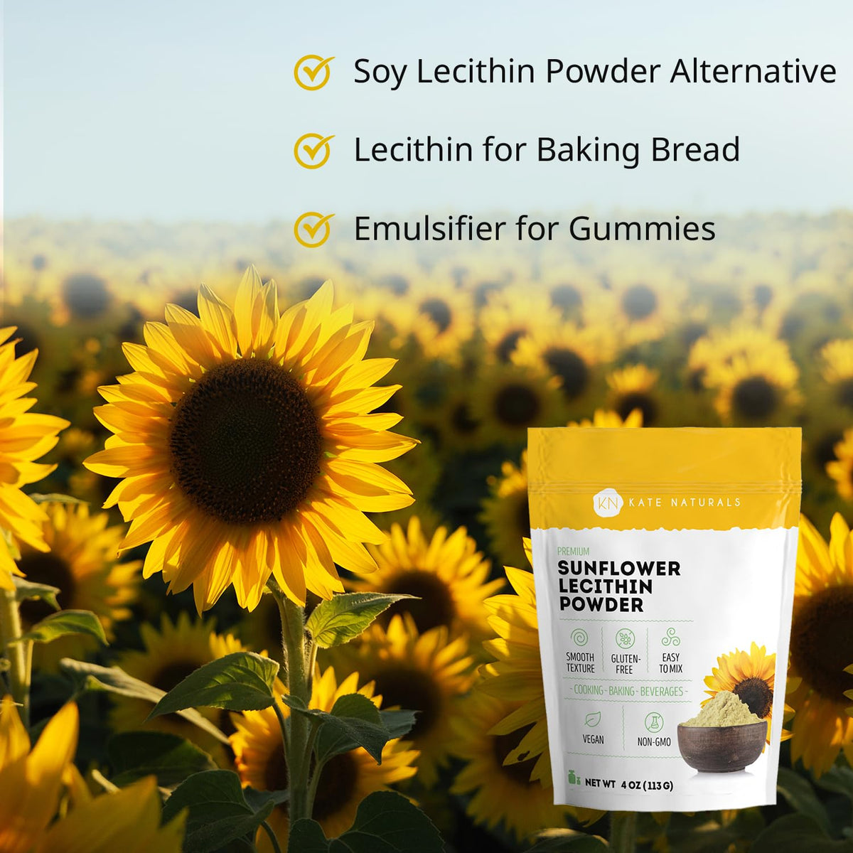 Kate Naturals Sunflower Lecithin Powder for Baking Bread, Gummies, Cooking. Lecithin Supplement for Clogged Milk Ducts. - PrimeBioHealth - canada supplements