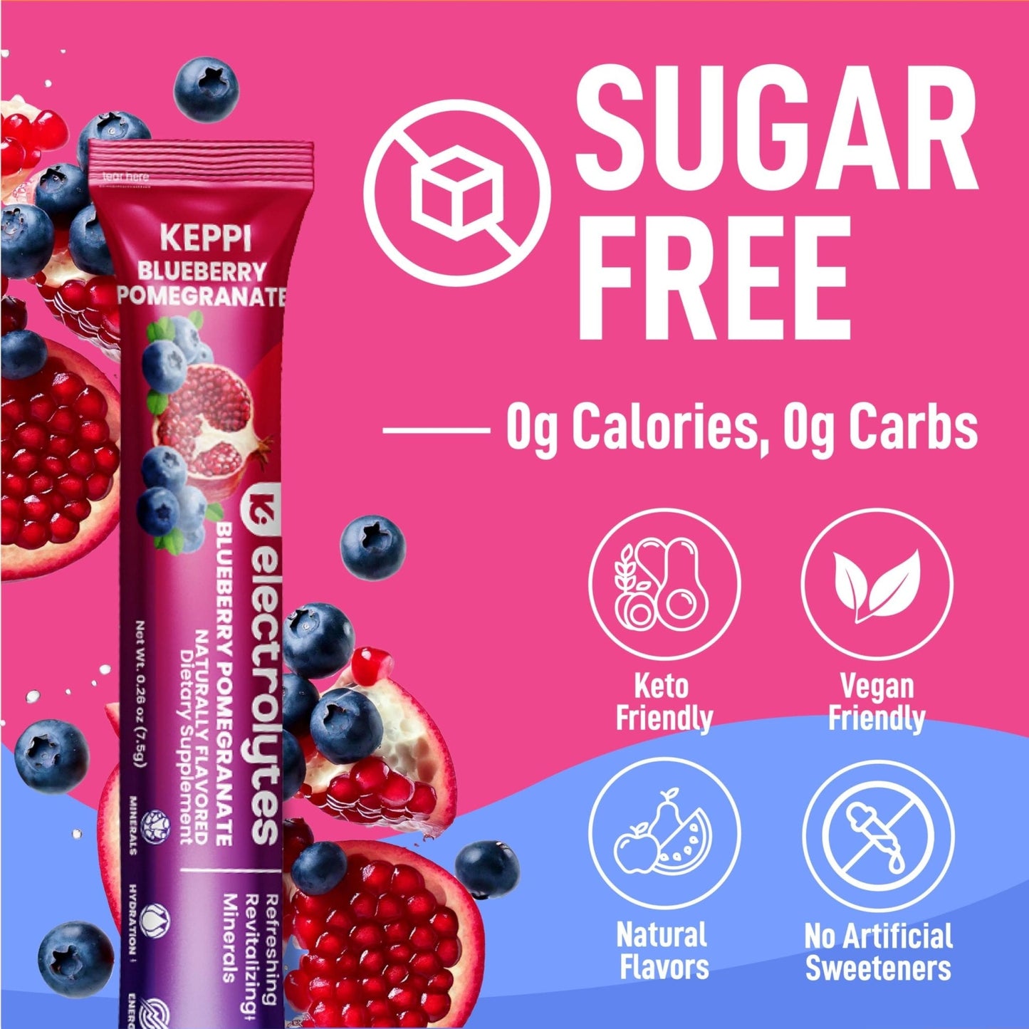 Keppi Electrolytes Powder Packets – Blueberry Pomegranate 30 Servings – No Sugar Hydration Supplement with Potassium, Magnesium, Sodium – Keto, Vegan - PrimeBioHealth - canada supplements