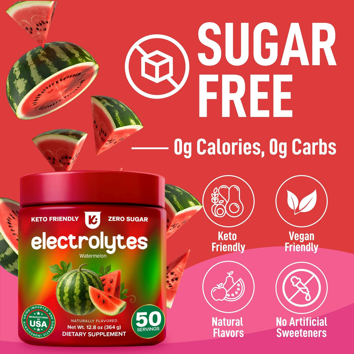 Keppi Electrolytes Powder – Watermelon Flavor – 50 Servings – Electrolytes Powder No Sugar for Hydration – Keto & Fasting Friendly Electrolyte Drink w/Magnesium - PrimeBioHealth - canada supplements