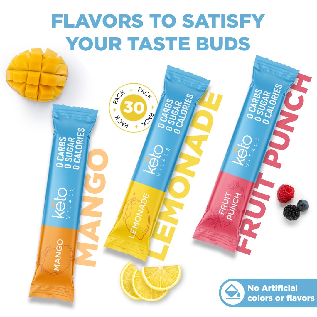 Keto Vitals Original Electrolytes Powder Packets | Keto Friendly Electrolyte Hydration Packs | Sugar Free Electrolytes | Energy Drink Mix | Zero Calorie Zero Carb (Original Assorted, 30 Count) - PrimeBioHealth - canada supplements