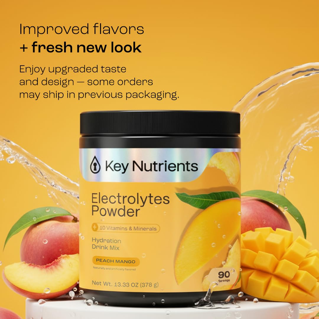 KEY NUTRIENTS Multivitamin Electrolytes Powder No Sugar - Tropical Peach Mango Electrolyte Powder - Endurance & Energy Supplement - Hydration Powder - PrimeBioHealth - canada supplements