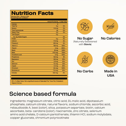 KEY NUTRIENTS Multivitamin Electrolytes Powder No Sugar - Tropical Peach Mango Electrolyte Powder - Endurance & Energy Supplement - Hydration Powder - PrimeBioHealth - canada supplements