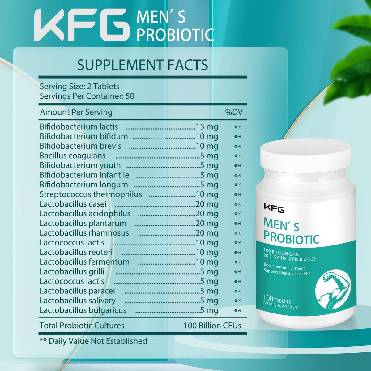 KFG Probiotic Supplement 100 Billion CFU, 20 Strains, 2 Prebiotics and Digestive Enzymes, Supports Digestion, Immune Support, Gut Health and Metabolism, Non-GMO, - PrimeBioHealth - canada supplements