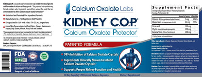 KIDNEY C.O.P. Calcium Oxalate Protector 120 Capsules, Patented Kidney Support for Calcium Oxalate Crystals, Stop Recurrence - PrimeBioHealth - canada supplements