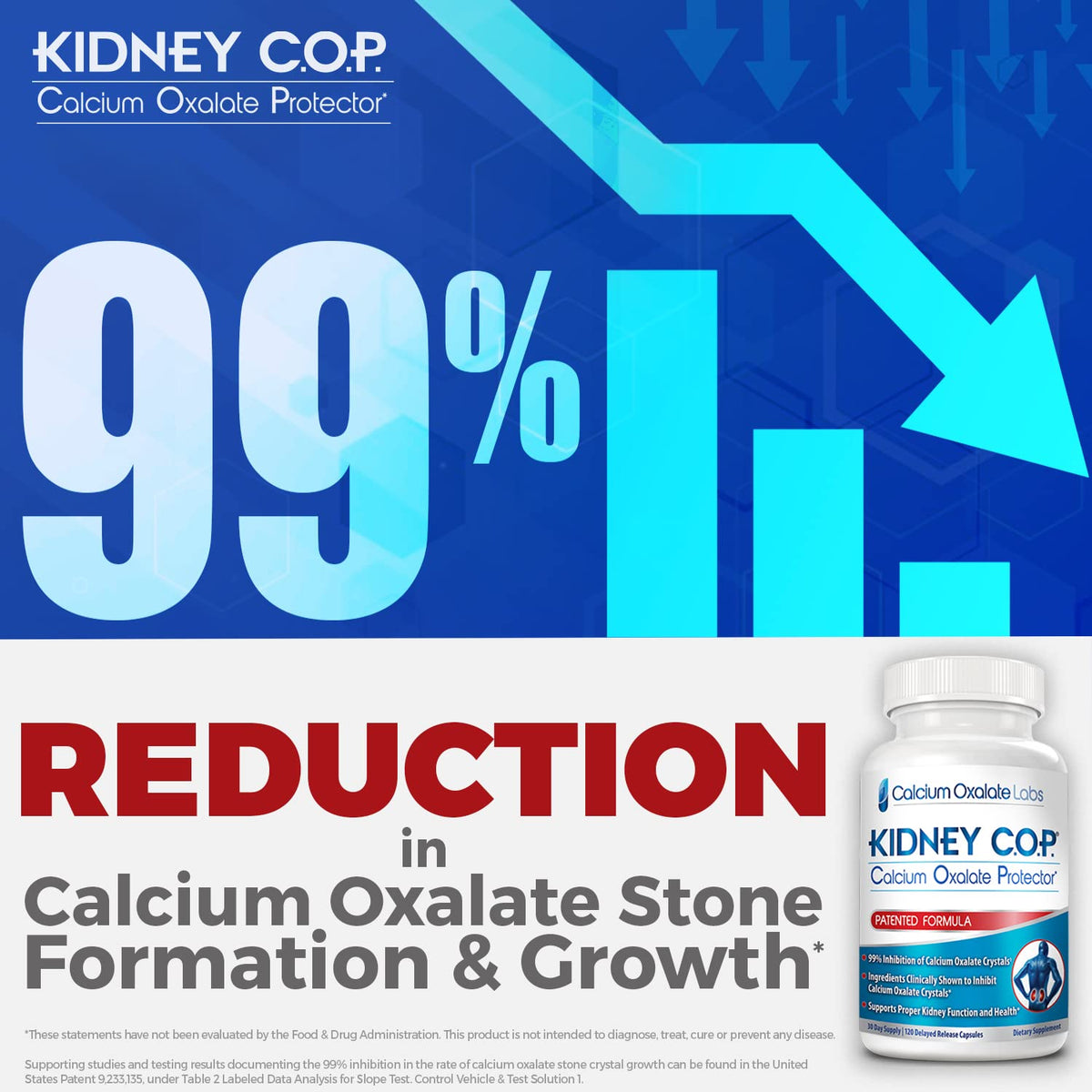 KIDNEY C.O.P. Calcium Oxalate Protector 120 Capsules, Patented Kidney Support for Calcium Oxalate Crystals, Stop Recurrence - PrimeBioHealth - canada supplements