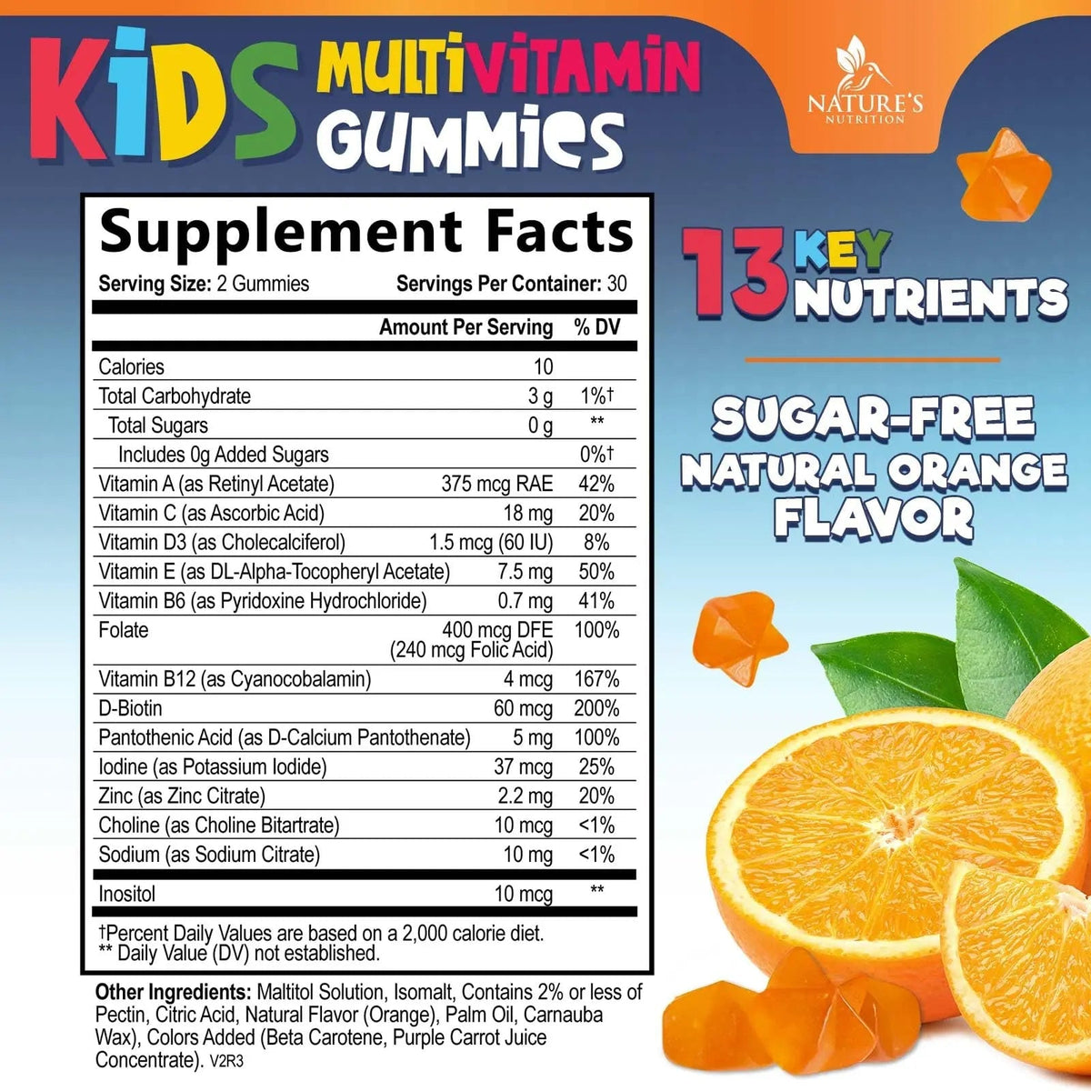 Kids Multivitamin Gummies - Improved Sugar-Free Formula - 100% Daily Folate, Kids Vitamins with Essential Vitamins A, C, D3, E, B6, B12 - PrimeBioHealth - canada supplements