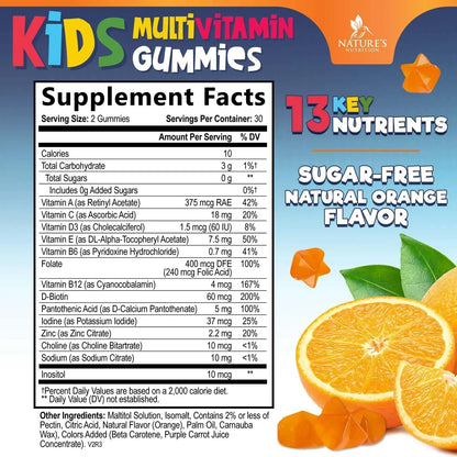 Kids Multivitamin Gummies - Improved Sugar-Free Formula - 100% Daily Folate, Kids Vitamins with Essential Vitamins A, C, D3, E, B6, B12 - PrimeBioHealth - canada supplements