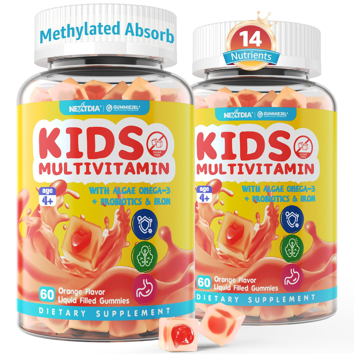 Kids Multivitamin Gummies with Iron, Sugar Free, Kids Daily Vitamins + Probiotics, Algae Omega 3 (EPA/DHA), A, C, D, Methyl B12, Folate, B6, Zinc, Biotin, for Healthy Growth, Immune Support, 60 Count - PrimeBioHealth - canada supplements