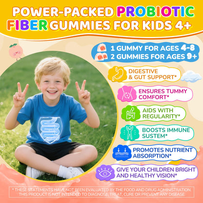 Kids Probiotic + Prebiotic Fiber Gummies 5G, 12 Billion CFU Probiotic & Veggie Fruit Fiber, w/ Organic Inulin, Methyl B12 B6 D3 C, Lutein for Children's Digestive & Gut, - PrimeBioHealth - canada supplements