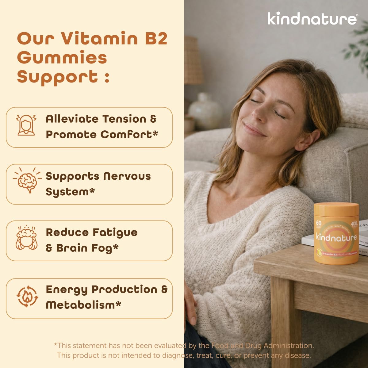 kindnature Vitamin B2 Gummies - Riboflavin 400mg Supplement for Kids & Adults - Non-GMO, Soy & Gluten-Free, Vegan Chewable Gummies (30 Day Supply) (2) - PrimeBioHealth - canada supplements