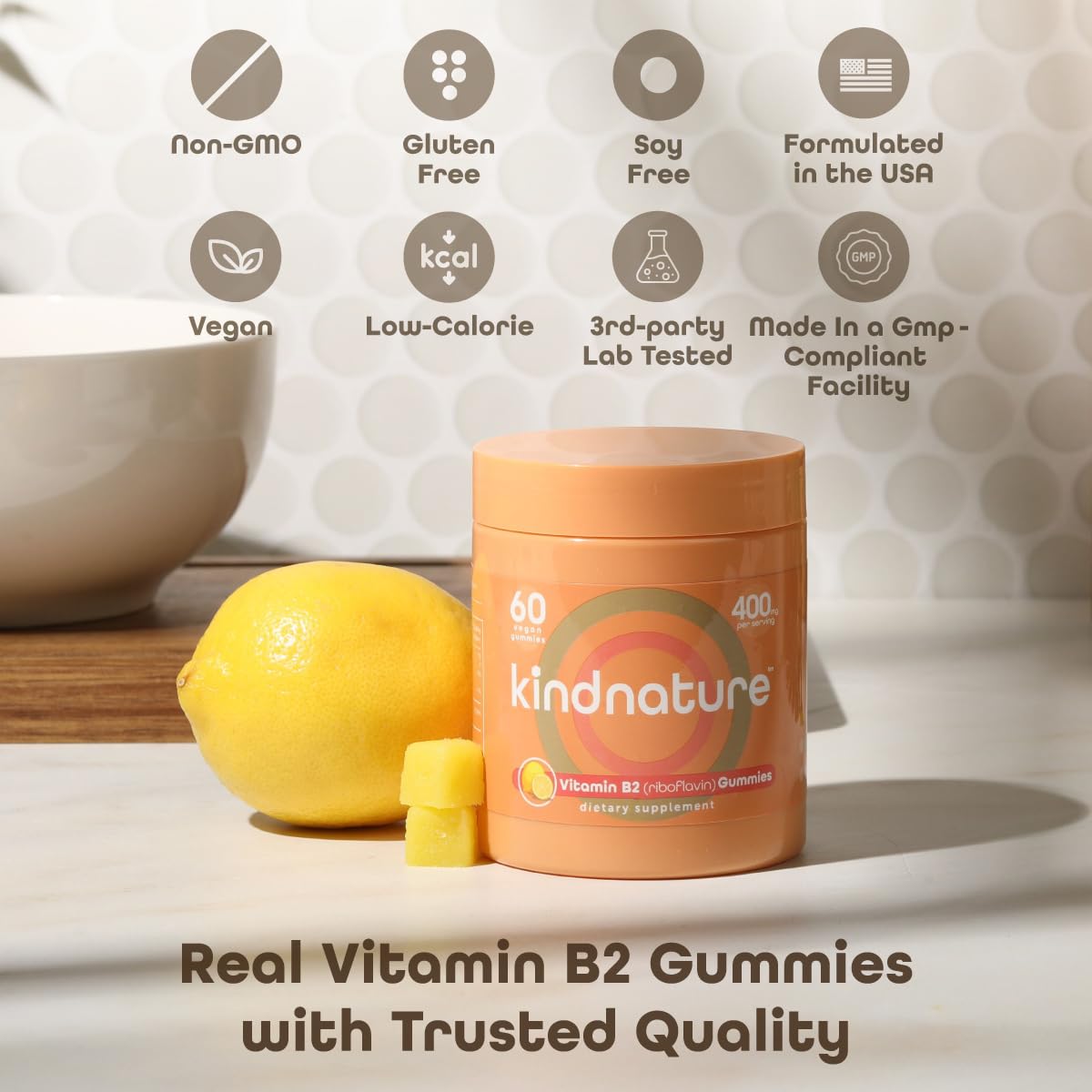 kindnature Vitamin B2 Gummies - Riboflavin 400mg Supplement for Kids & Adults - Non-GMO, Soy & Gluten-Free, Vegan Chewable Gummies (30 Day Supply) (2) - PrimeBioHealth - canada supplements